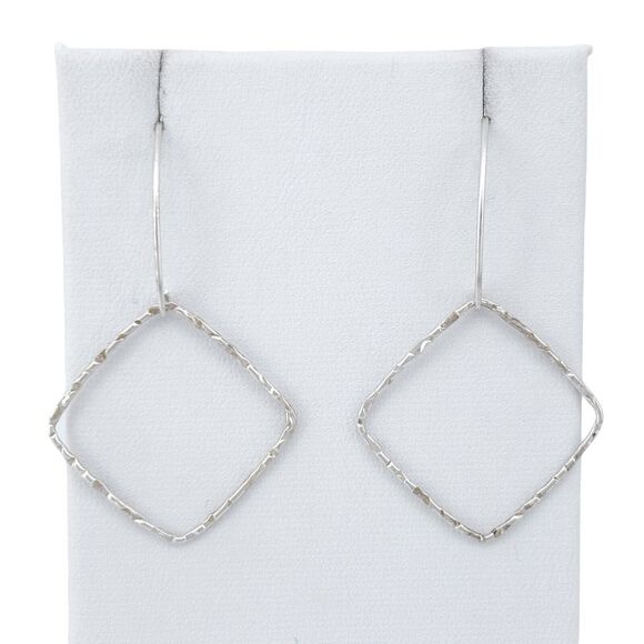 Vintage Sterling Silver 925 Textured Diamond-Shaped Dangle Earrings - Picture 2 of 7